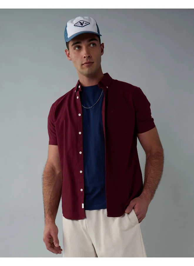 American Eagle AE Short-Sleeve Slim Fit Button-Up Shirt
