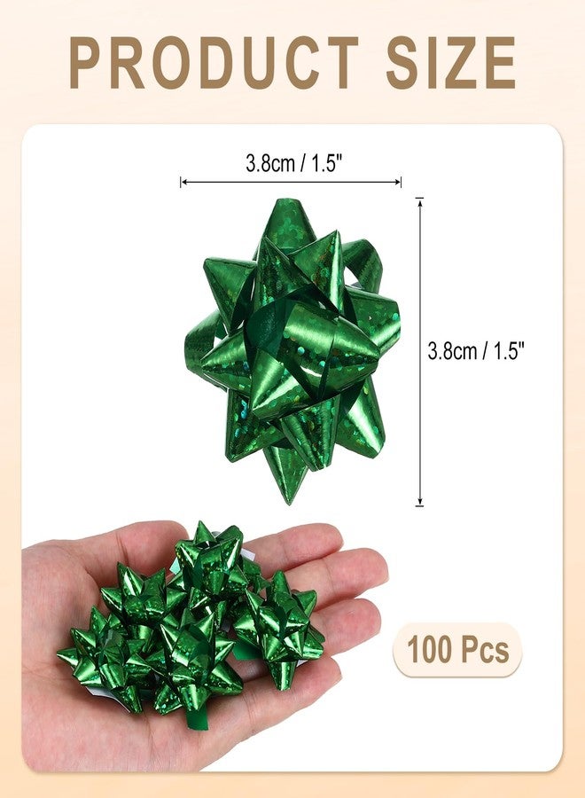 PATIKIL 1.5" Mini Star Gift Bows, 100Pcs Small Christmas Laser Gift Wrapping Self-Adhesive Bows for Holiday Weddings Birthday Party, Green - Image 2