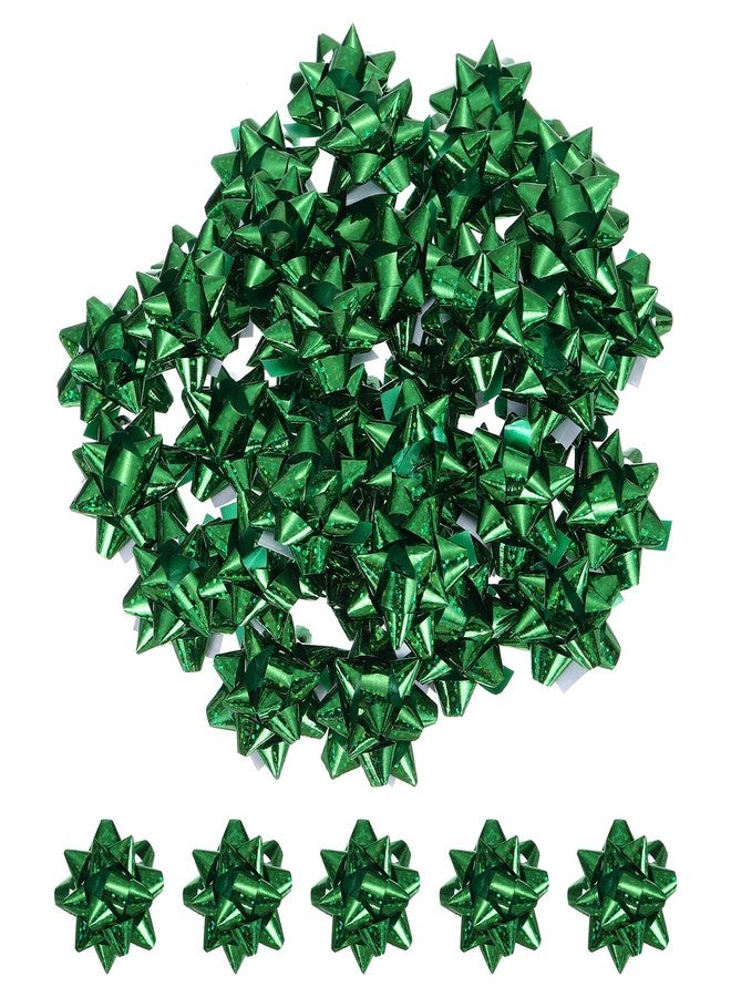 PATIKIL 1.5" Mini Star Gift Bows, 100Pcs Small Christmas Laser Gift Wrapping Self-Adhesive Bows for Holiday Weddings Birthday Party, Green - Image 1
