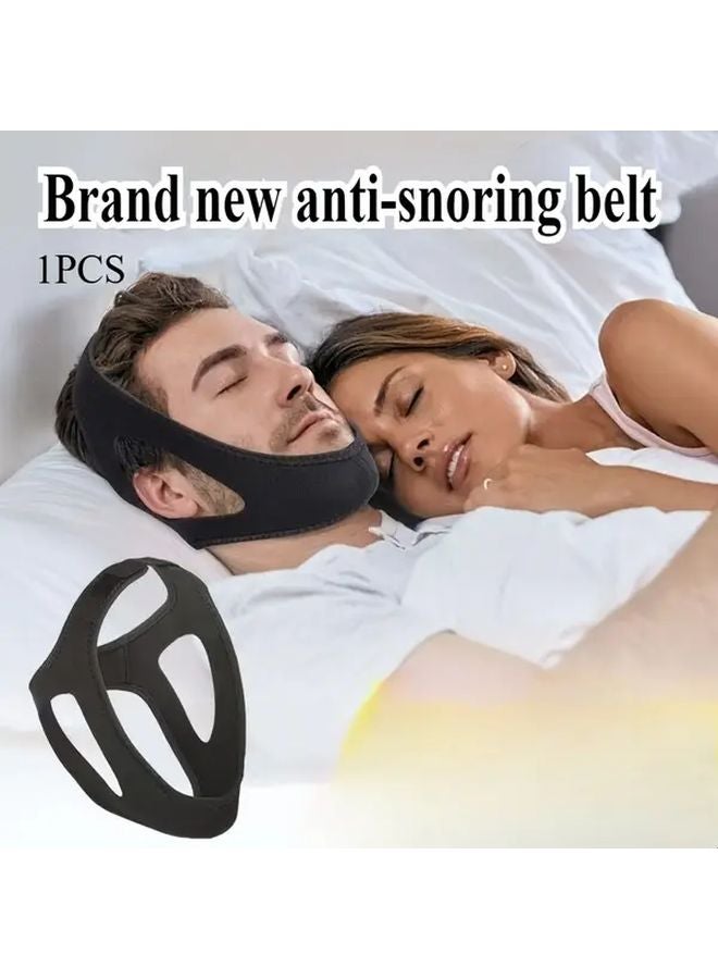 حزام الذقن الأسود القابل للتعديل المضاد للشخير، دعم فكي قابل للتنفس يمنع التنفس من الفم - Image 1