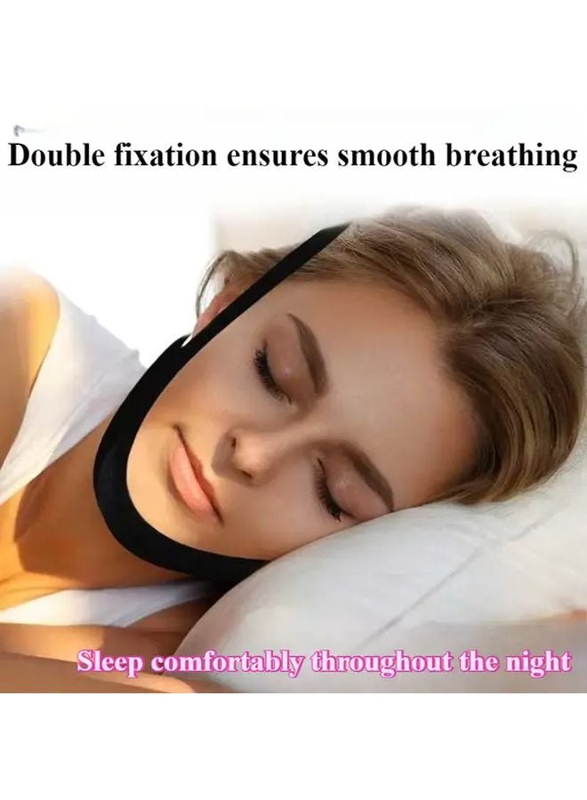 حزام الذقن الأسود القابل للتعديل المضاد للشخير، دعم فكي قابل للتنفس يمنع التنفس من الفم - Image 5