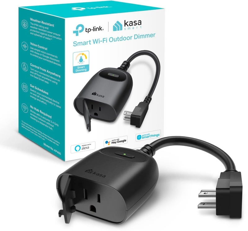 Kasa Smart Kasa Outdoor Smart Dimmer Plug, IP64 Plug- in Dimmer for Outdoor String Lights, Compatible with Alexa, Google Assistant & SmartThings, Long Wi-Fi Range 2.4Ghz, No Hub Required, ETL Certified(KP405) - Image 1