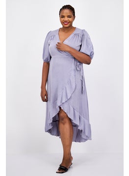 Women Plain Wrap Dress, Light Blue