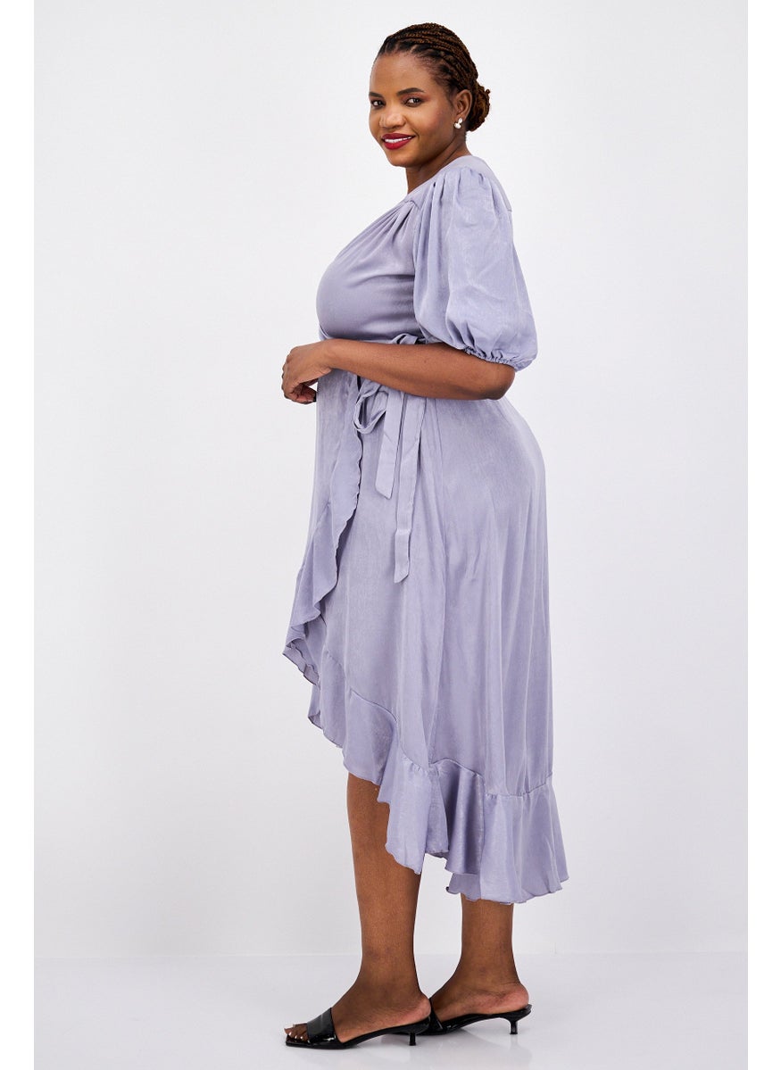Flounce London - Women Plain Wrap Dress, Light Blue - Image 1
