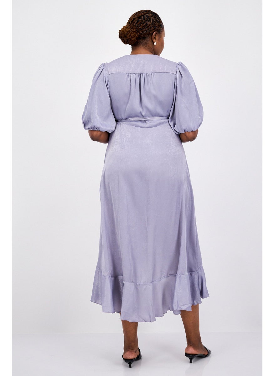 Flounce London - Women Plain Wrap Dress, Light Blue - Image 1
