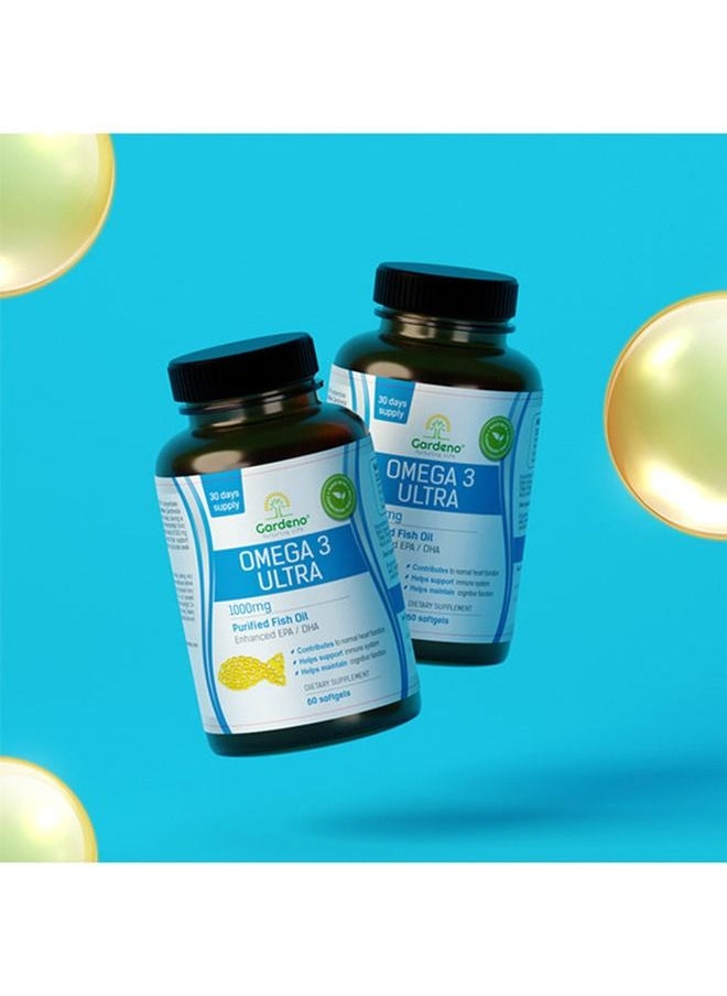 Gardeno - Omega 3 Ultra Cardiovascular, Brain And Vision Support | Purified Concentrated Fish Oil | Brain Charge Dietary Supplement |Omega 3 Supplements to Promote Mental Focus and Clarity 60 Softgels - Image 1