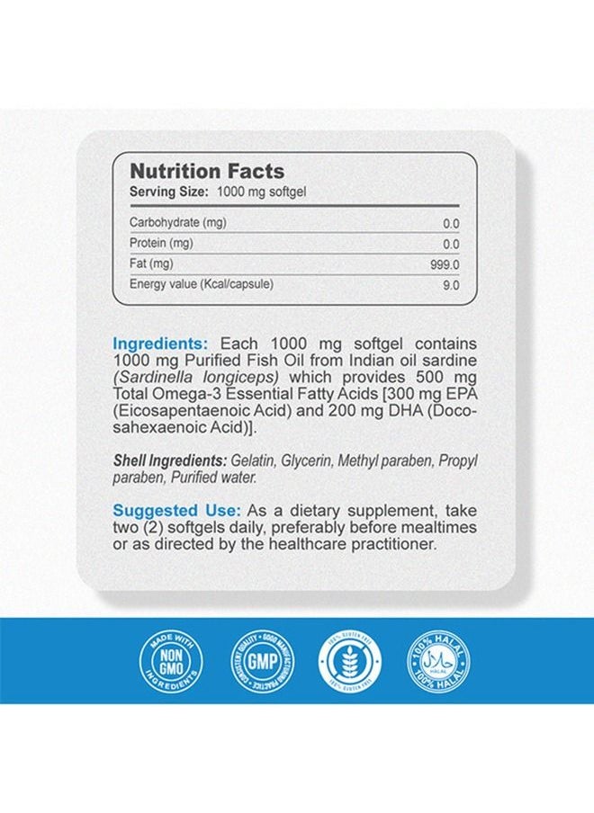 Gardeno - Omega 3 Ultra Cardiovascular, Brain And Vision Support | Purified Concentrated Fish Oil | Brain Charge Dietary Supplement |Omega 3 Supplements to Promote Mental Focus and Clarity 60 Softgels - Image 1