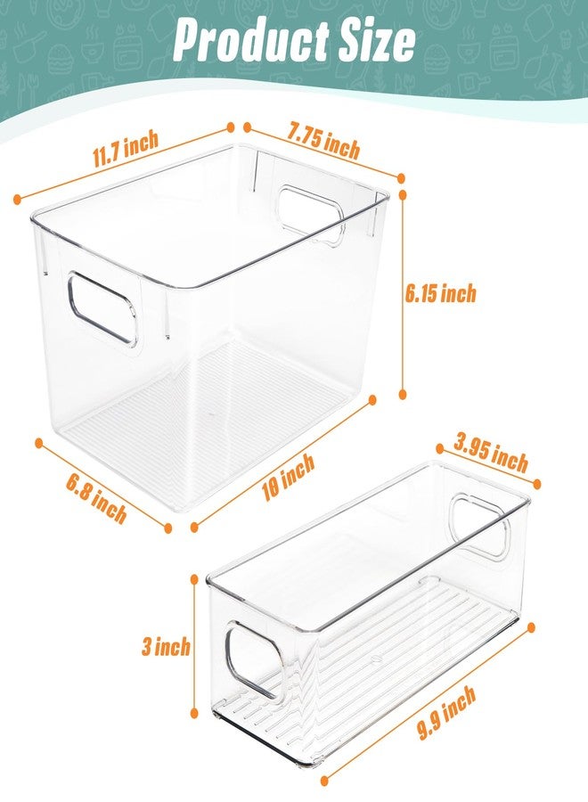 CINDALOG Set of 8 Clear Organizers and Storage Bins, 4 Large and 4 Small Stackable Plastic Storage Containers with Handles for Fridge, Freezer, Pantry, Cabinet, Kitchen Organization - Image 2