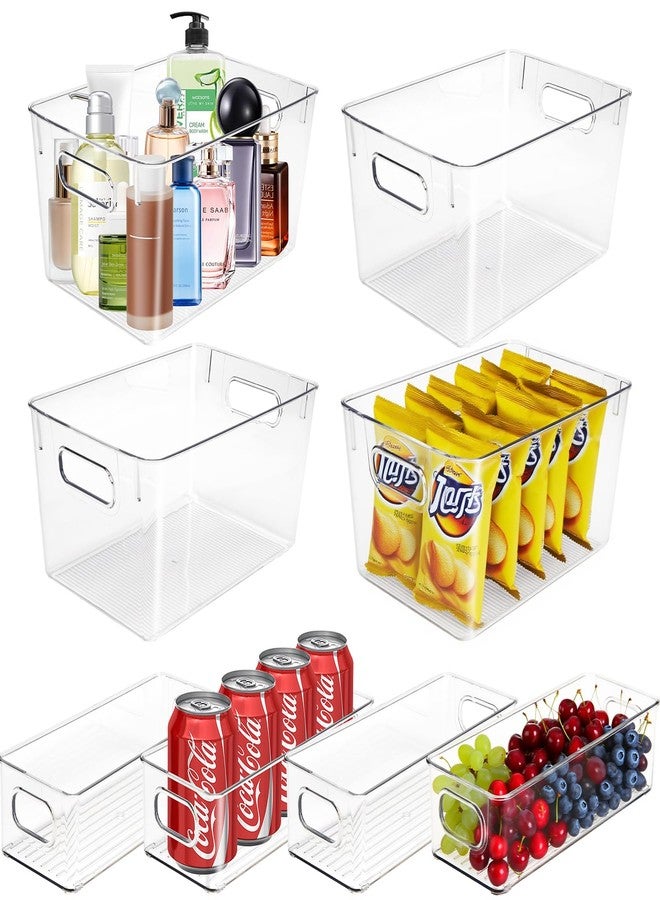CINDALOG Set of 8 Clear Organizers and Storage Bins, 4 Large and 4 Small Stackable Plastic Storage Containers with Handles for Fridge, Freezer, Pantry, Cabinet, Kitchen Organization - Image 4