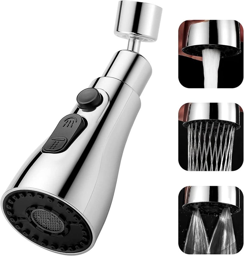 MARMIX Universal Kitchen Faucet 3-Function Pull Down Sink Sprayer Attachment With Big Angle Rotatable Anti-Splash Head for Kitchen Rotating Sink Aerator (Silver) - Image 1