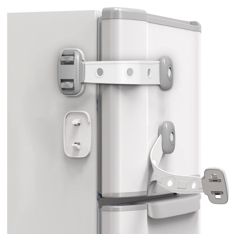 SEQUHITKU Fridge Locks,Refrigerator Door Lock,Child Proof Safety Cabinet Lock with Strong 3M Adhesives,Fridge Locks for Kids,Adjustable Strap Multi-Purpose for Cabinet,Drawers,Freezer,Oven (2 Count (Pack of 1)) - Image 1