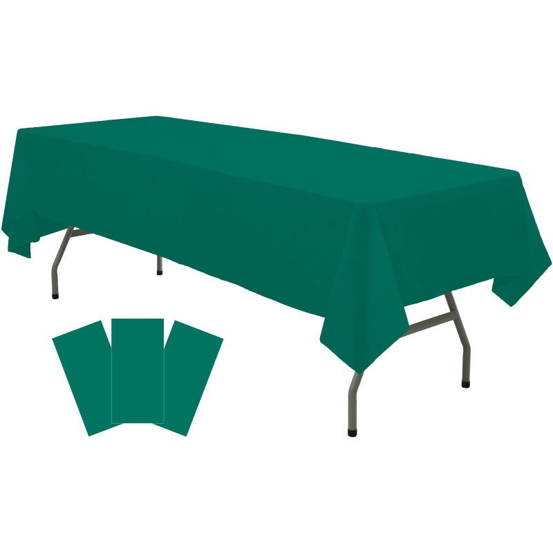 rebdng Plastic Dark Green Tablecloths 3 Pack Forest Green Disposable Table Covers 54"" x 108"" Hunter Green Table Cloths for Tropical Tiki Luau Parties Birthdays Christmas  Fits 6 to 8 Foot Rectangle Tables - Image 1