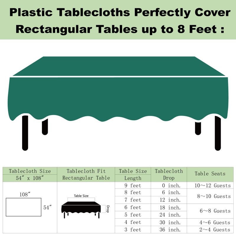 rebdng Plastic Dark Green Tablecloths 3 Pack Forest Green Disposable Table Covers 54"" x 108"" Hunter Green Table Cloths for Tropical Tiki Luau Parties Birthdays Christmas  Fits 6 to 8 Foot Rectangle Tables - Image 5