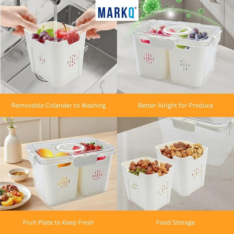 MARKQ Divided Snack Organizer with Lid – Clear Charcuterie Container with Handle, Portable Food Storage Box for Fruits, Vegetables, Candy, and Snacks Dispenser - 2 Portions - Image 2