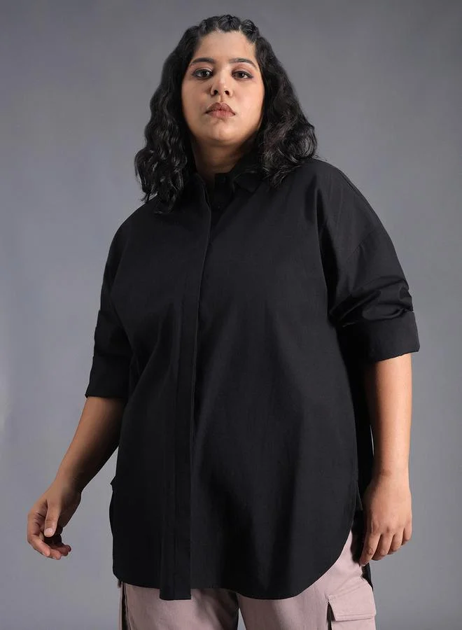 HIGH STAR HIGH STAR Plus Size Classic Spread Collar Oversized Casual Shirt
