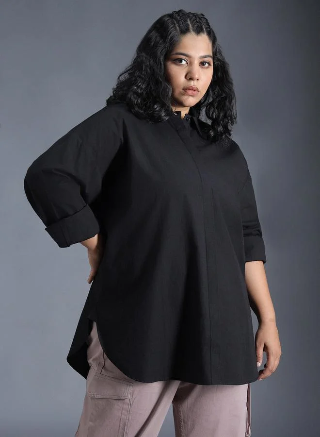 HIGH STAR HIGH STAR Plus Size Classic Spread Collar Oversized Casual Shirt