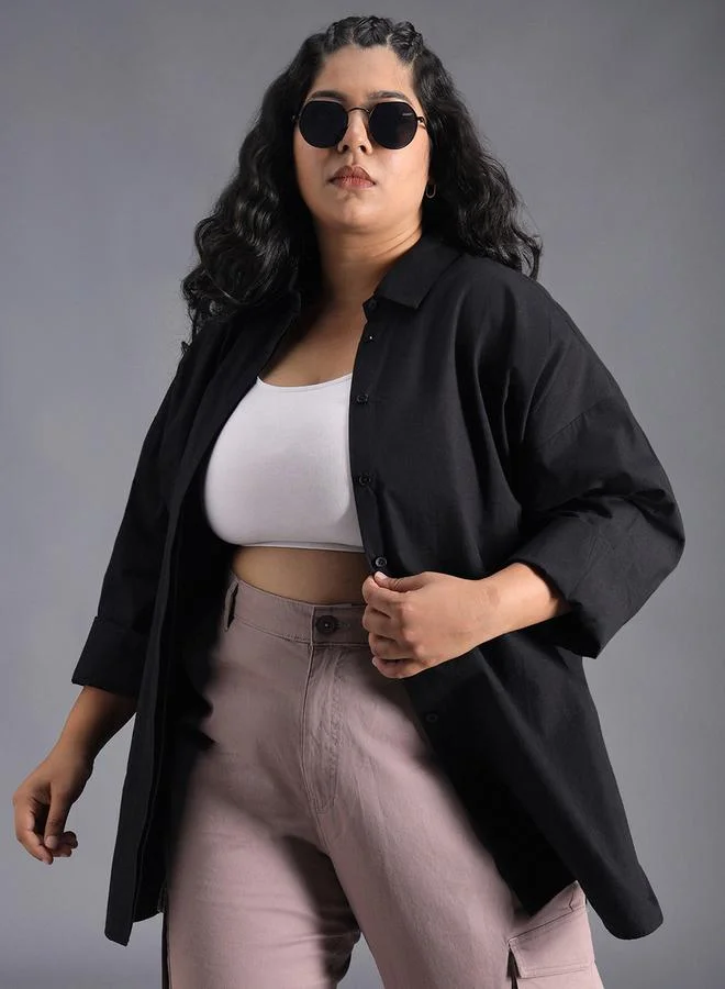 HIGH STAR HIGH STAR Plus Size Classic Spread Collar Oversized Casual Shirt