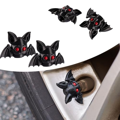 Rislobx 4 Pack Cute Bat Tire Valve Stem Cap Halloween Valve Stem Cover Funny Tire Air Caps for Cars Bikes Motorcycles Trucks Decorative Car Wheel Accessories Bat - Image 1