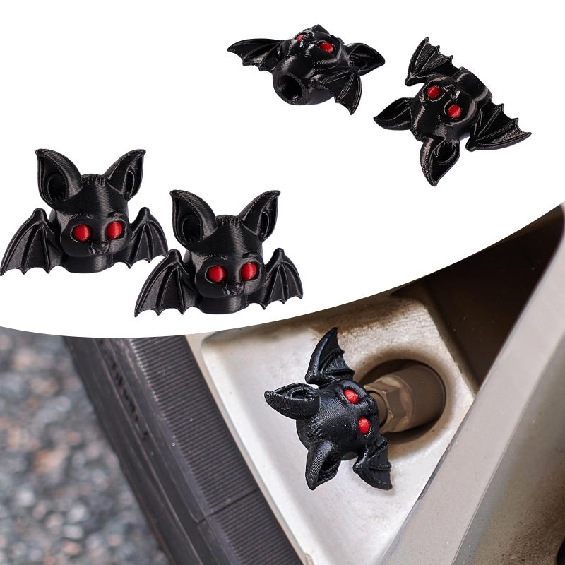 Rislobx 4 Pack Cute Bat Tire Valve Stem Cap Halloween Valve Stem Cover Funny Tire Air Caps for Cars Bikes Motorcycles Trucks Decorative Car Wheel Accessories Bat - Image 3