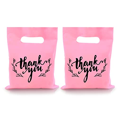 KEEPARTY 100 PCS Small Thank You Merchandise Bags Plastic Goodie Bags Party Favor Bags for Birthday Party Baby Shower Wedding Merchandise Gifts Trade Shows (Pink) - Image 1