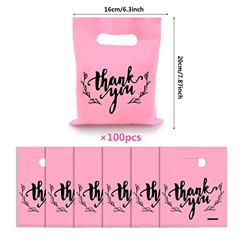 KEEPARTY 100 PCS Small Thank You Merchandise Bags Plastic Goodie Bags Party Favor Bags for Birthday Party Baby Shower Wedding Merchandise Gifts Trade Shows (Pink) - Image 2