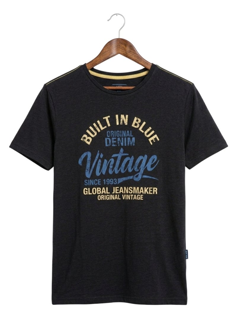 Blend Men's Cotton Crew Neck Short Sleeve T-Shirt with "Built In Blue Vintage" Graphic - Image 1