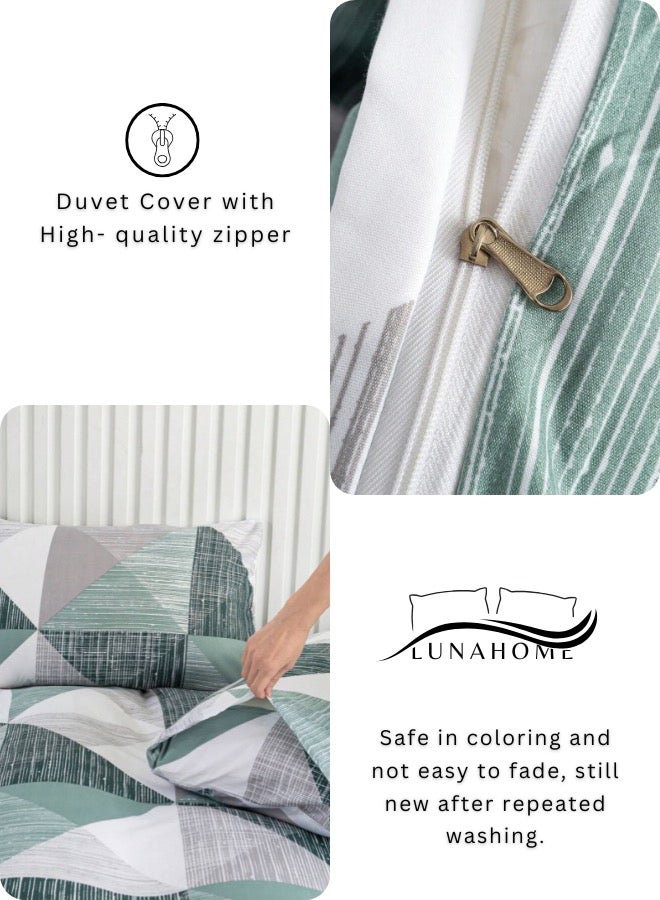 LUNA Home Queen Size 6 Pieces Bedding set, Simply Geometric print, Green Color.  - Image 5