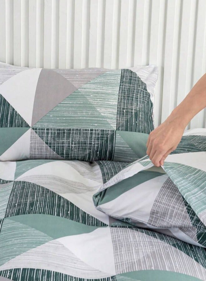 LUNA Home Queen Size 6 Pieces Bedding set, Simply Geometric print, Green Color.  - Image 4