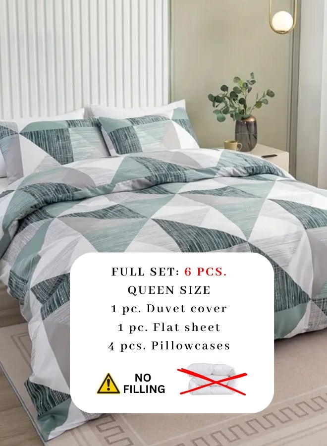 LUNA Home Queen Size 6 Pieces Bedding set, Simply Geometric print, Green Color.  - Image 2