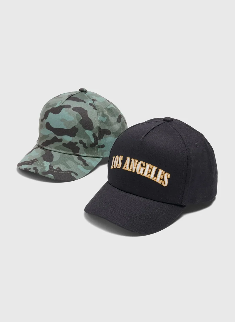 Matalan 2 Pack Boys Khaki Camo Print Caps