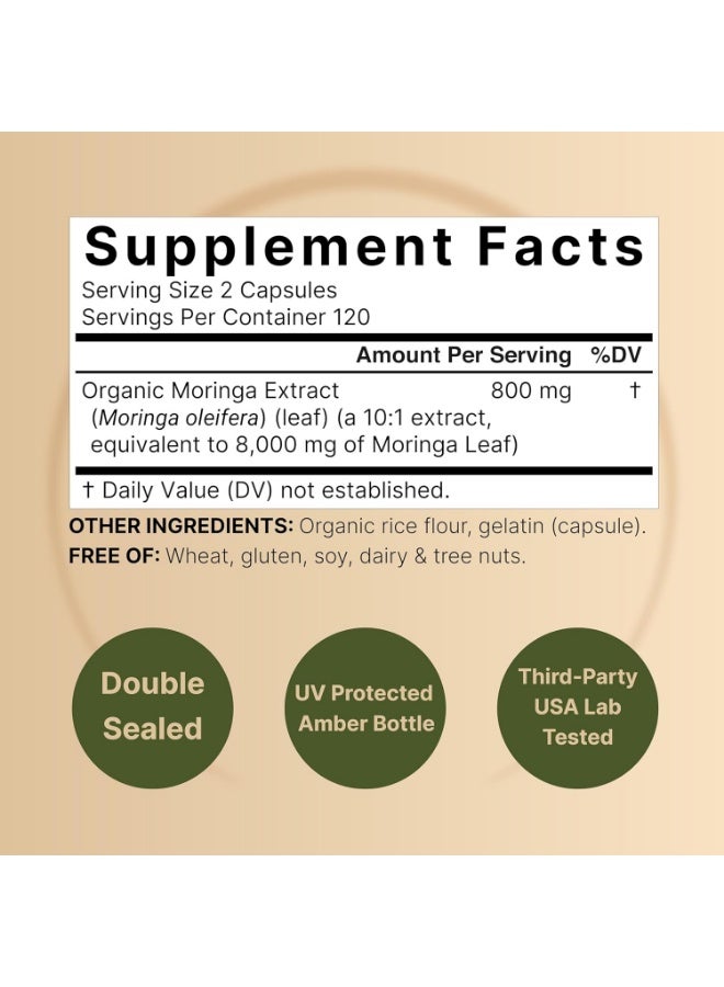 NatureBell Pure Moringa Capsules 8,000mg Per Serving | Made with Moringa Powder Organic, 240 Capsules – Green Superfood, Skin Health, & Immune Support – Non-GMO, Gluten Free, 4 Month Supply - Image 2