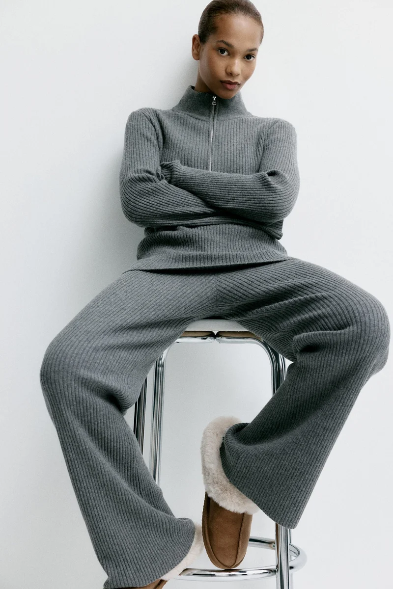 H&M Wide rib-knit trousers