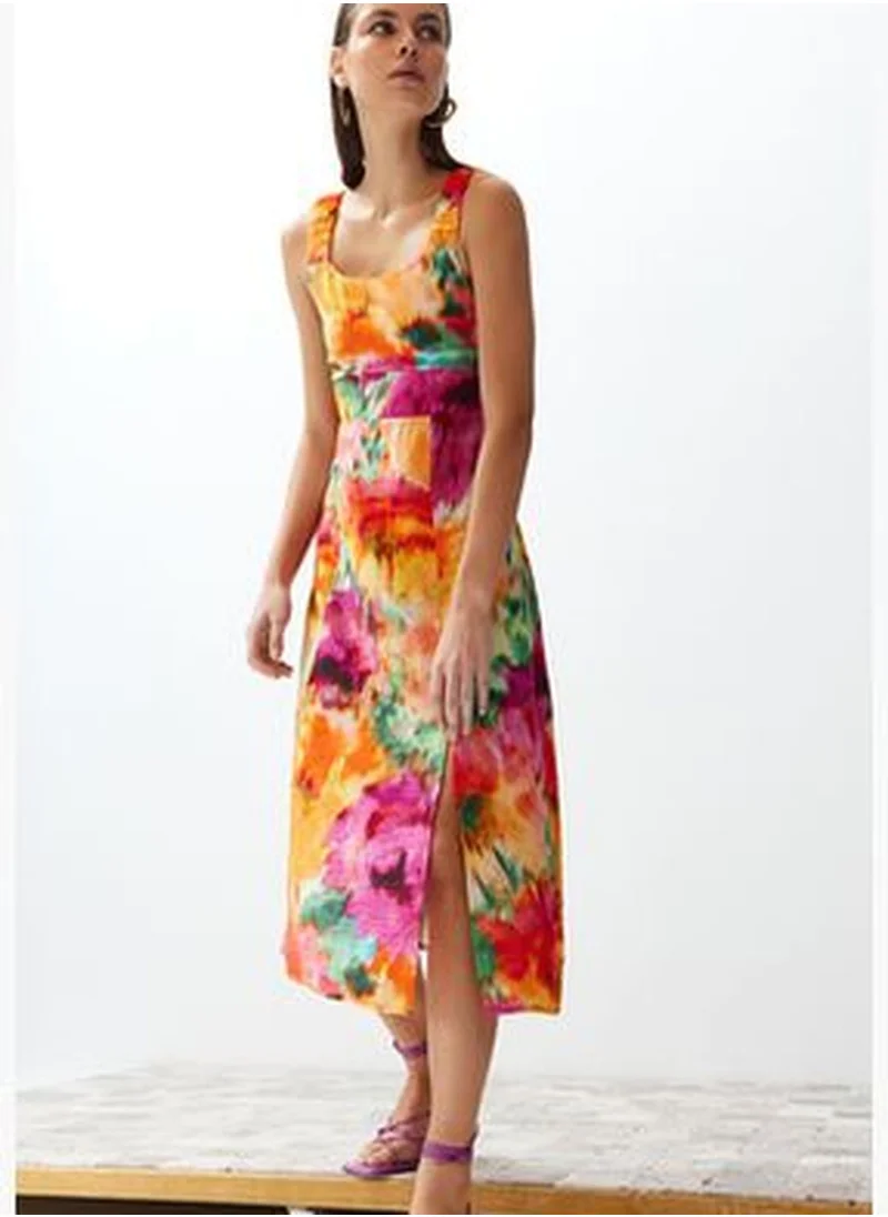 trendyol Multi Color Floral Print A Form Woven Midi Dress TWOSS24EL00497