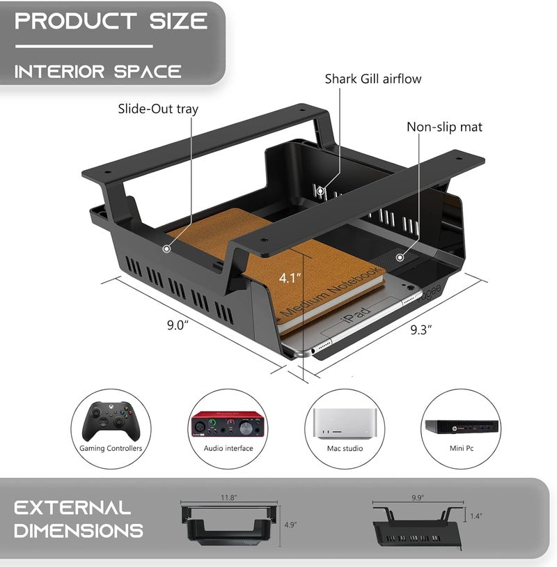 YaGee Under Desk Shelf, 2 Pack, Self-Adhesive Device Storage, Great Desktop Organizer Drawer for Work Stations, Stand Up Desks, Gaming Battlestations with Cable Management Raceway - Image 2