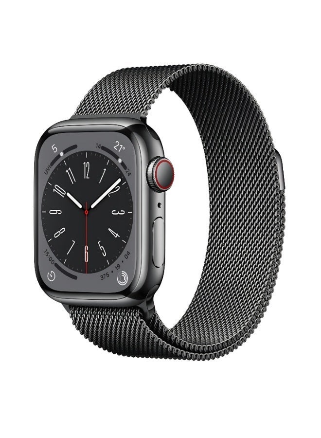 سوار ساعة أبل فاخر مقاس 46 مم بحلقة مغناطيسية ميلانو | سوار شبكي معدني من الفولاذ المقاوم للصدأ | أسود - Image 2