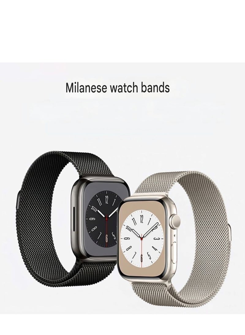 سوار ساعة أبل فاخر مقاس 46 مم بحلقة مغناطيسية ميلانو | سوار شبكي معدني من الفولاذ المقاوم للصدأ | أسود - Image 4