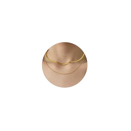 Tasiso Herringbone Choker Necklace Set Double Layer Snake Chain Layered Gold Herringbone Chain Necklace Flat Snake Choker Necklaces for Women 3MM 38CM/1.5MM 42CM - Image 1