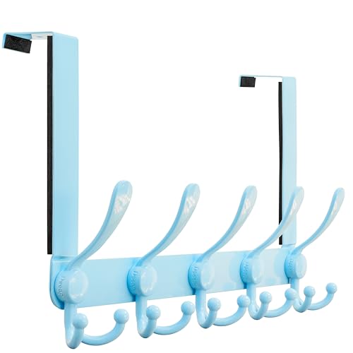 Dseap Over Door Hook 20 Upgraded Version SimpleAssembly Strong HeavyDuty Stainless Steel 5TriHook Over The Door Hanger Rack SimpleStrong Series Blue - Image 1