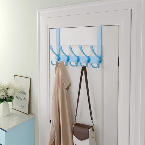 Dseap Over Door Hook 20 Upgraded Version SimpleAssembly Strong HeavyDuty Stainless Steel 5TriHook Over The Door Hanger Rack SimpleStrong Series Blue - Image 3