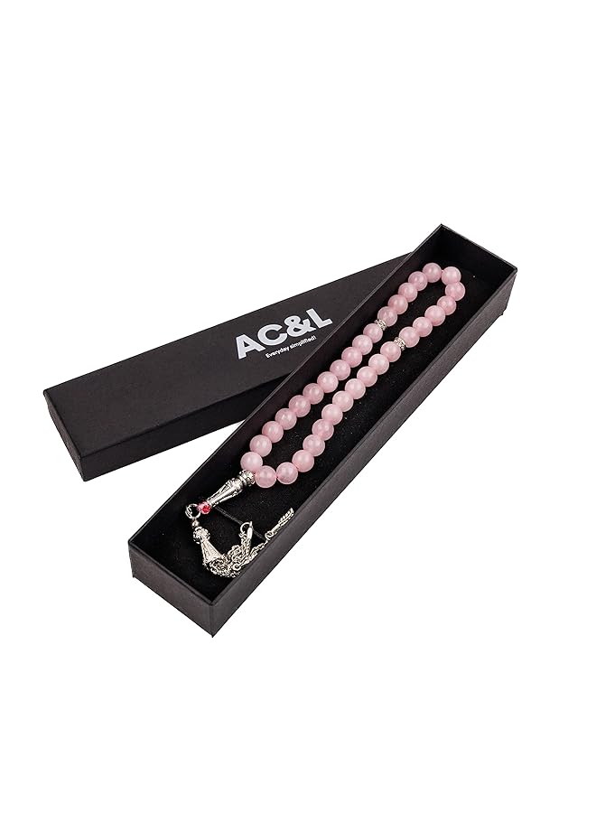 AC&L Light Pink Natural Agate Tasbeeh Prayer Beads 8Mm Stones - Image 3