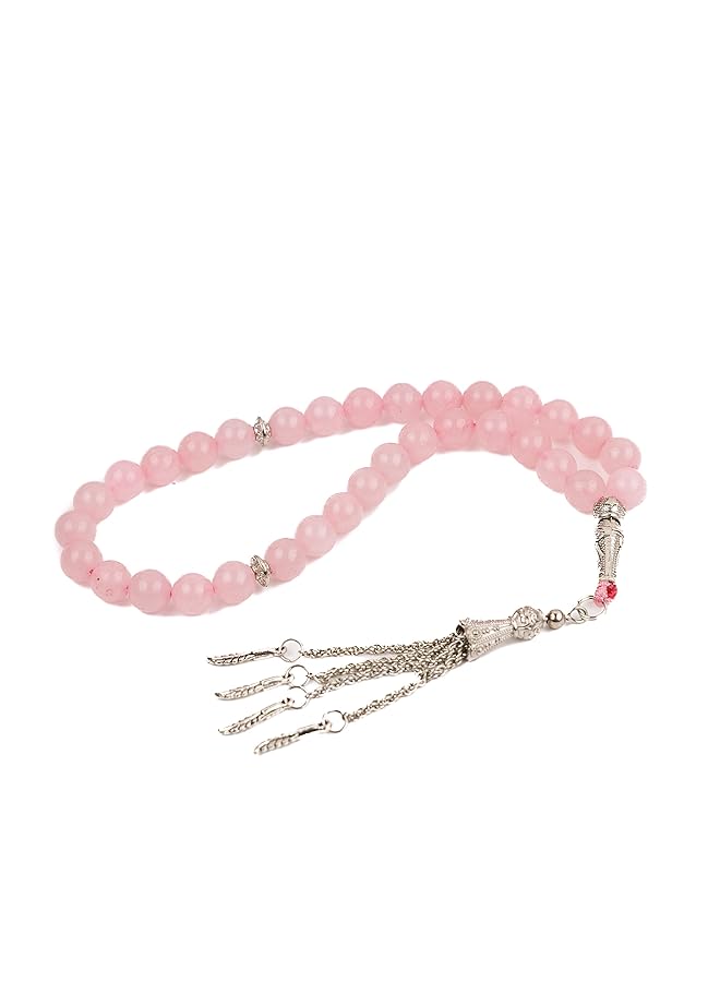 AC&L Light Pink Natural Agate Tasbeeh Prayer Beads 8Mm Stones - Image 1