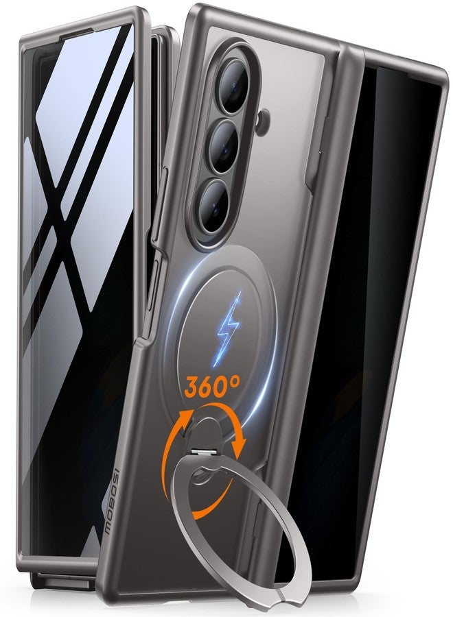 موبوسي حامل حلقي دوار من موبوسي لجراب Z Fold 7 مع واقي شاشة للخصوصية، متوافق مع ماج سيف، حماية من الدرجة العسكرية بارتفاع 18 قدمًا، جراب مغناطيسي نحيف مقاوم للصدمات لهاتف سامسونج جالاكسي Z Fold 7، رمادي - Image 1