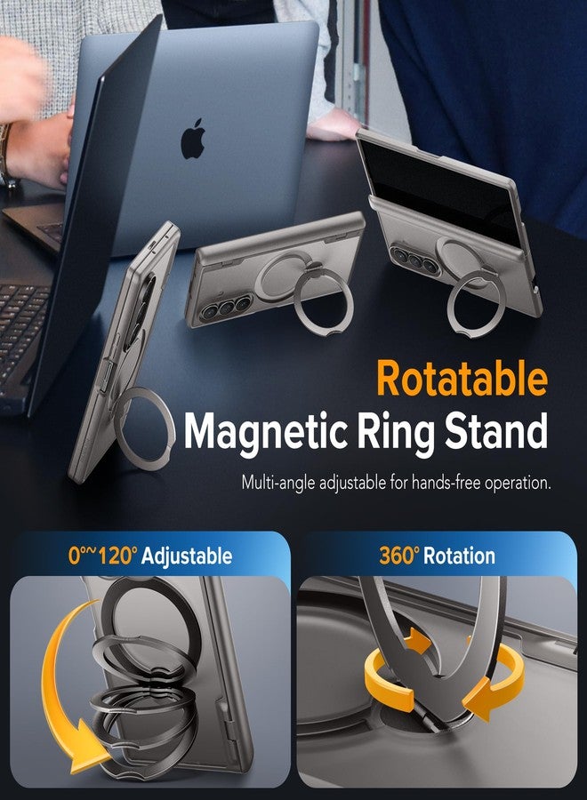 موبوسي حامل حلقي دوار من موبوسي لجراب Z Fold 7 مع واقي شاشة للخصوصية، متوافق مع ماج سيف، حماية من الدرجة العسكرية بارتفاع 18 قدمًا، جراب مغناطيسي نحيف مقاوم للصدمات لهاتف سامسونج جالاكسي Z Fold 7، رمادي - Image 2