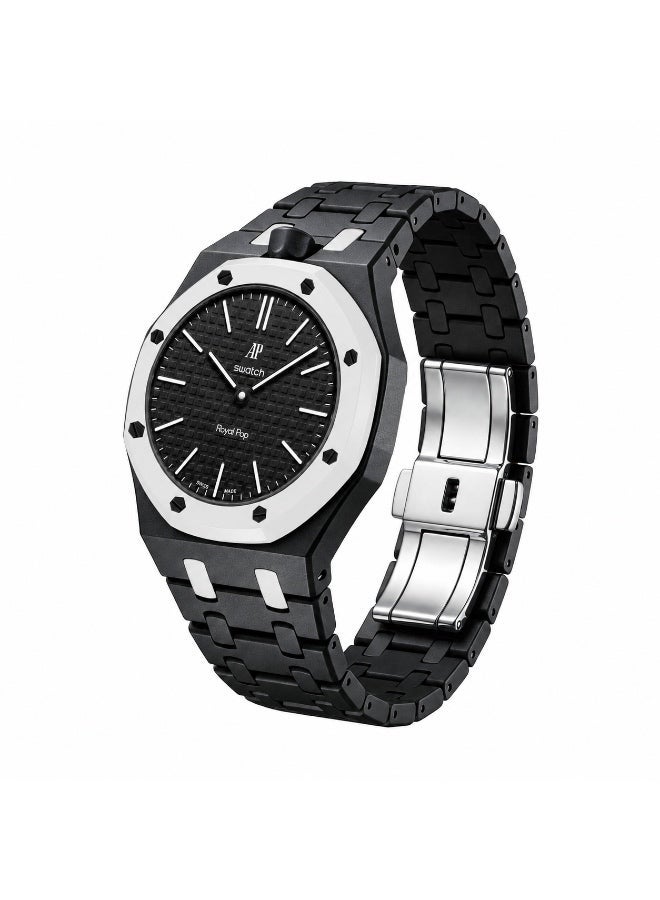 حزام ساعة سيراميك متوافق مع ساعة AP x Swatch Royal Pop – حزام بديل مقاوم للماء بتصميم تاج عند موضع الساعة 12 - Image 1