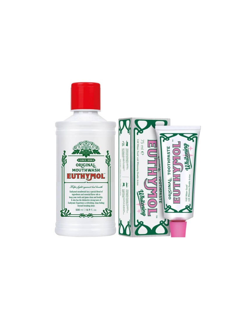 Euthymol Euthymol Original Toothpaste Whitening 75ml + Euthymol Original Mouthwash 500ml  - Image 1