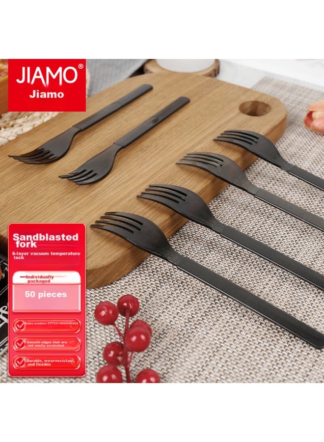 Jiamo Disposable Forks, 50 Individually Wrapped, Takeout Plastic Thickened Forks, High-quality Hard Frosted Steak Knife And Fork Set - Image 1