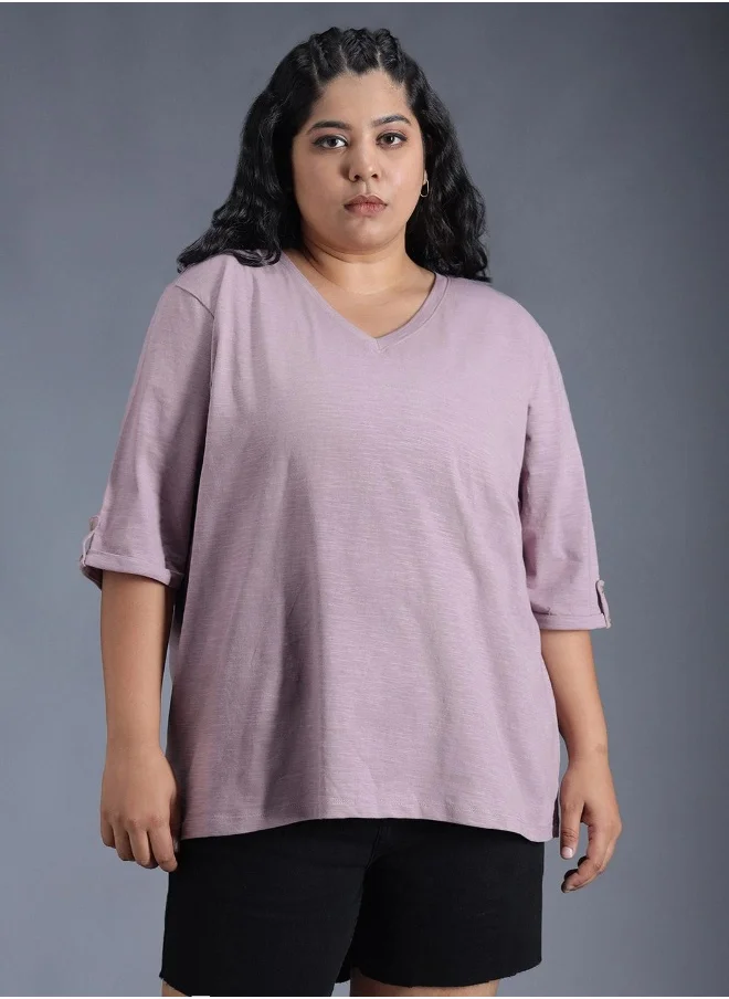 HIGH STAR Women's Mauve Regular Fit T-shirt - Stylish and Versatile