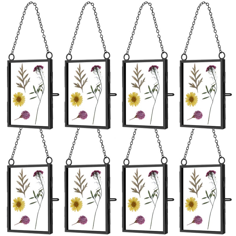Landhoow 8 Pcs Double Glass Frame for Pressed Dried Flowers 35 x 25 Inch Hanging Floating Picture Frames Metal Plant Specimen Vertical Photo Artwork Display DecorBlack