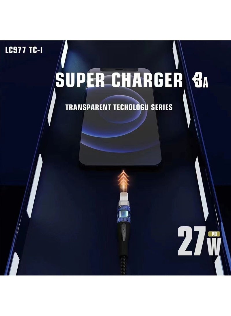 Lenyes Super Charger Data Cable  Transparent Type C to Iphones, 1meter - Image 2