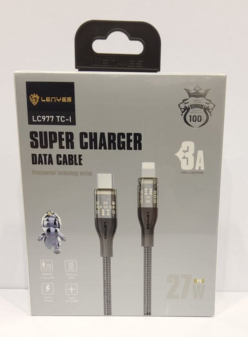 Lenyes Super Charger Data Cable  Transparent Type C to Iphones, 1meter - Image 4